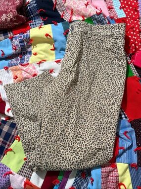 Pilcro Leopard-Trim Waistband Jeans in White and Tan/Black Print